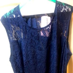 Navy Blue Sleeveless Lace Dress 2X